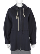 S Max Mara Navy Virgin Wool Zip Oversized Mid Length Hooded Coat - IT 38 / US 4