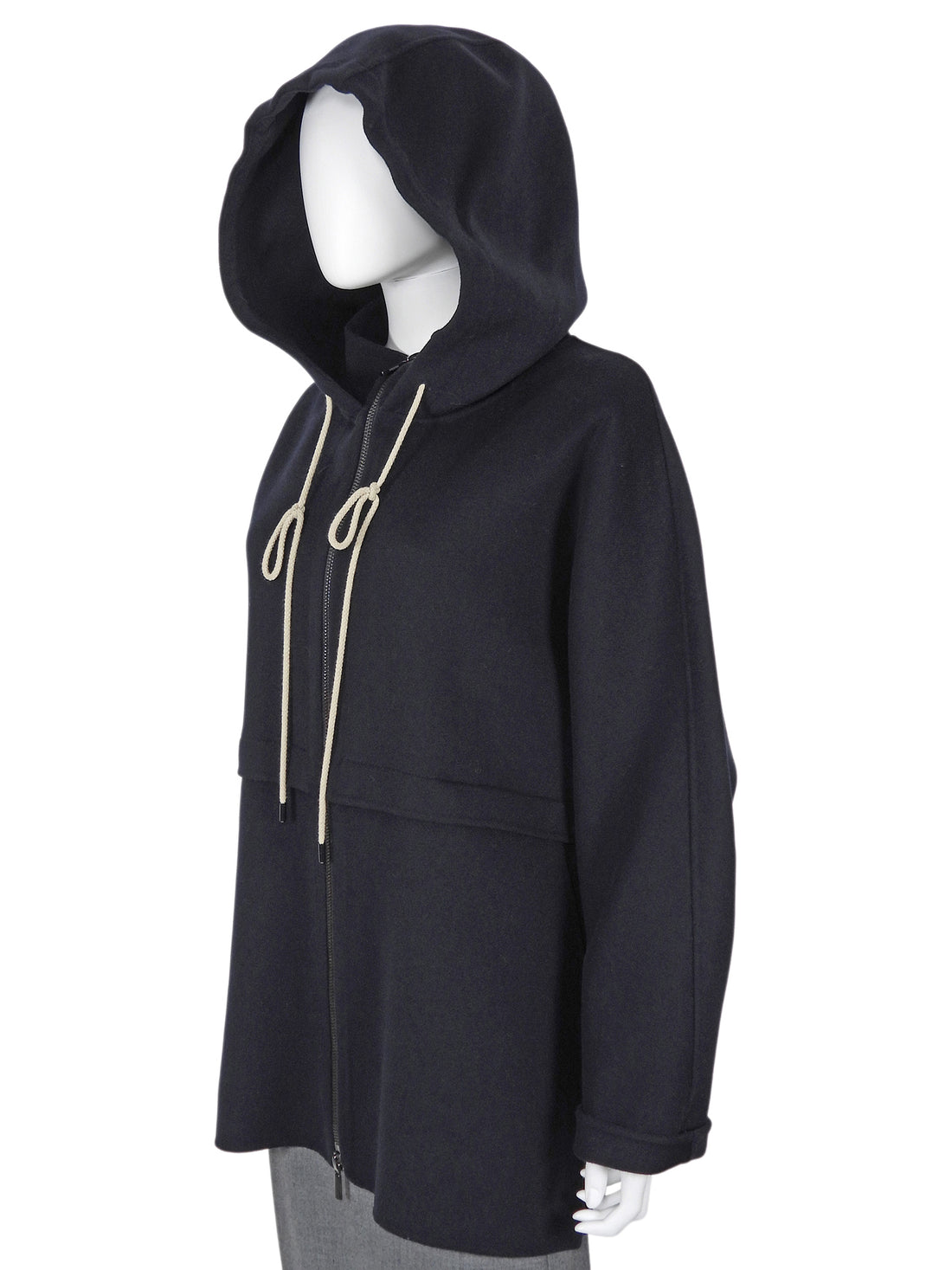 S Max Mara Navy Virgin Wool Zip Oversized Mid Length Hooded Coat - IT 38 / US 4