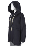 S Max Mara Navy Virgin Wool Zip Oversized Mid Length Hooded Coat - IT 38 / US 4