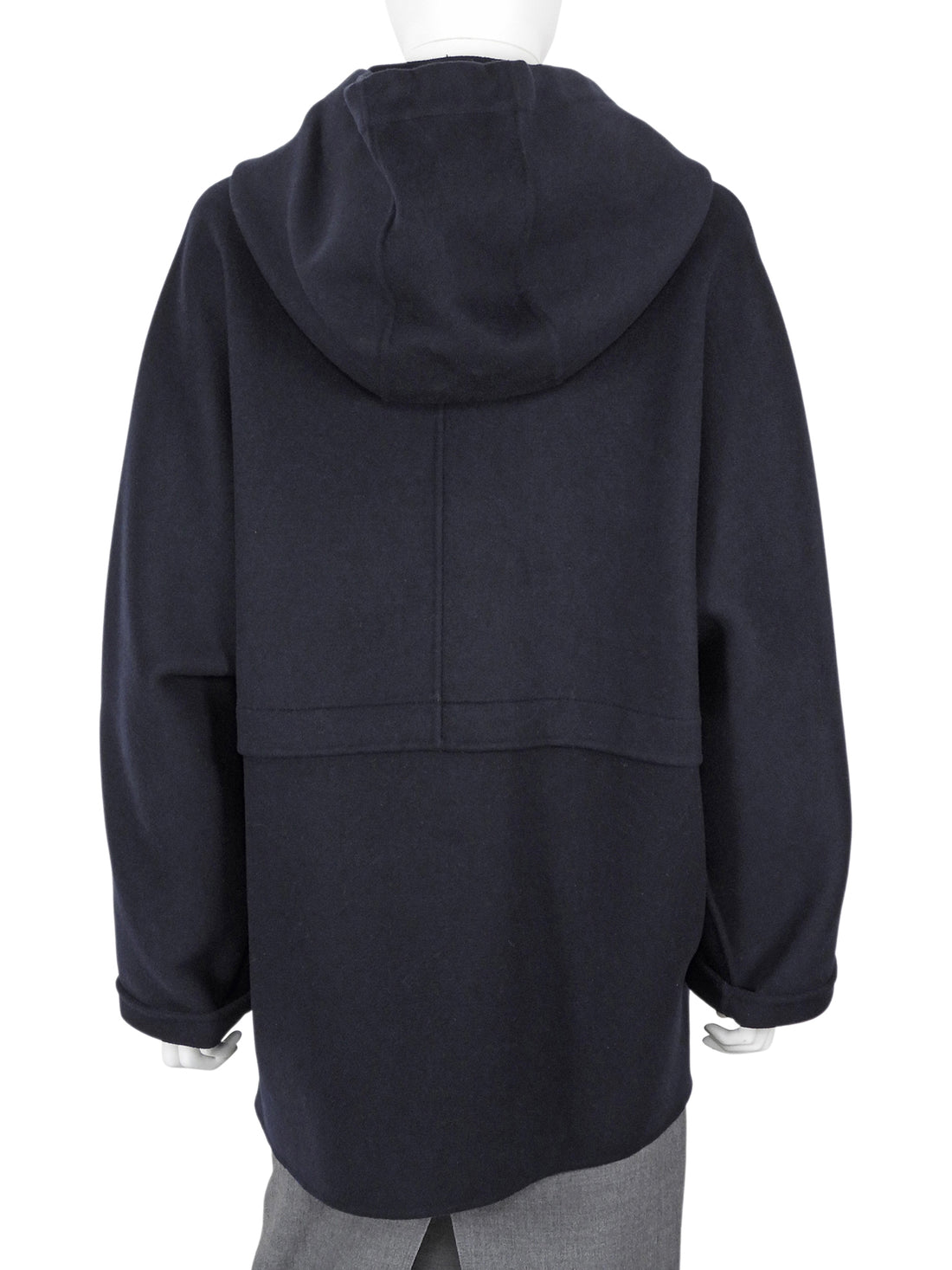 S Max Mara Navy Virgin Wool Zip Oversized Mid Length Hooded Coat - IT 38 / US 4