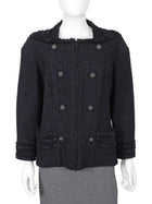Chanel Navy Tweed CC Button Zip Down Jacket - FR 48