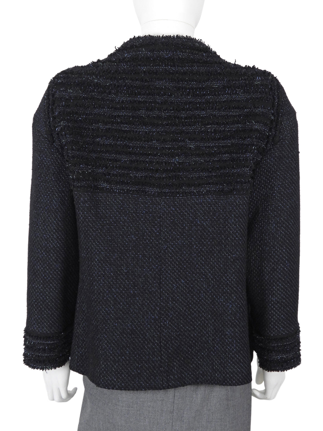 Chanel Navy Tweed CC Button Zip Down Jacket - FR 48