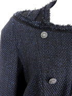 Chanel Navy Tweed CC Button Zip Down Jacket - FR 48