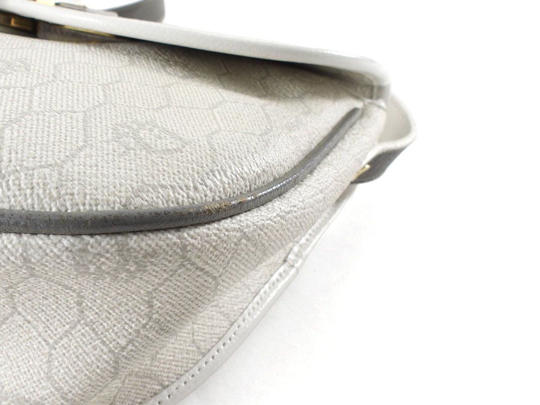 Christian Dior Vintage White Honeycomb Coated Canvas and Grey Leather Small Messenger Shoulder Bag