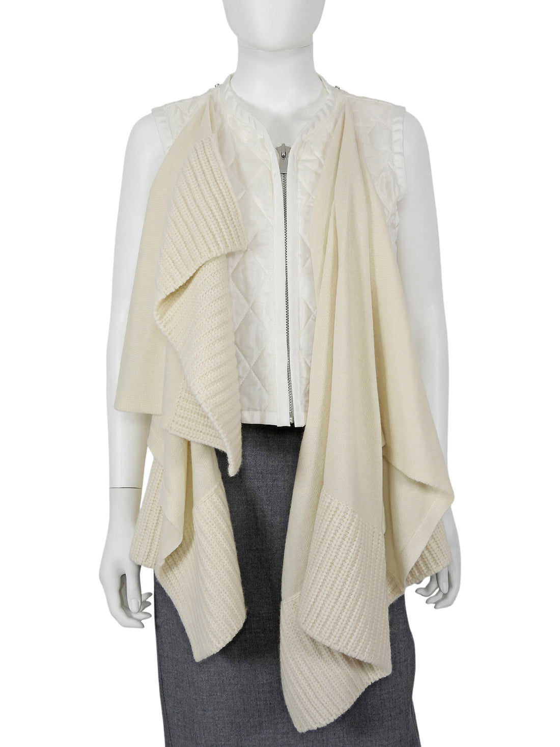 Sacai Blue Ivory Denim and Wool Knit Layered Combo Jacket - JP 1 / S / US 4