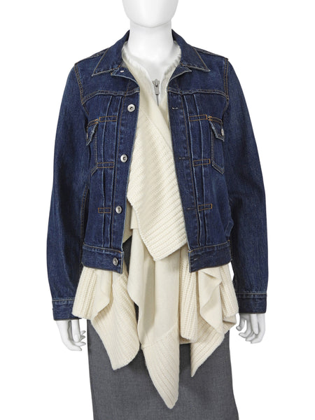 Sacai Blue Ivory Denim and Wool Knit Layered Combo Jacket - JP 1 / S / US 4