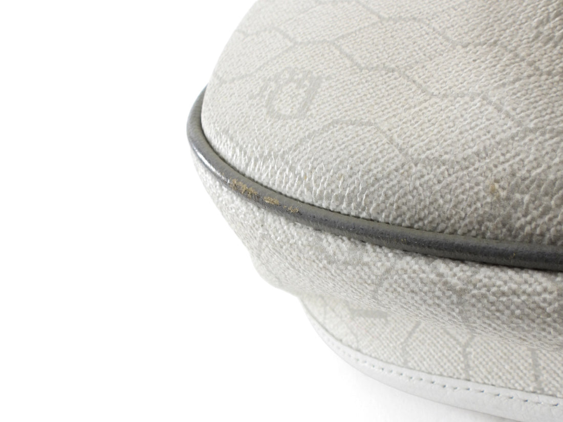 Christian Dior Vintage White Honeycomb Coated Canvas and Grey Leather Small Messenger Shoulder Bag