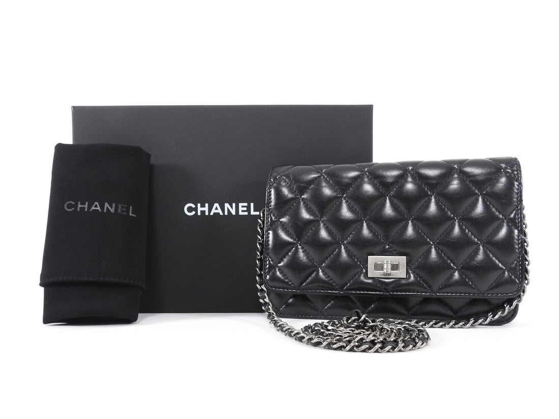 Chanel Black Aged Calfskin 2.55 Reissue Wallet on Chain Bag