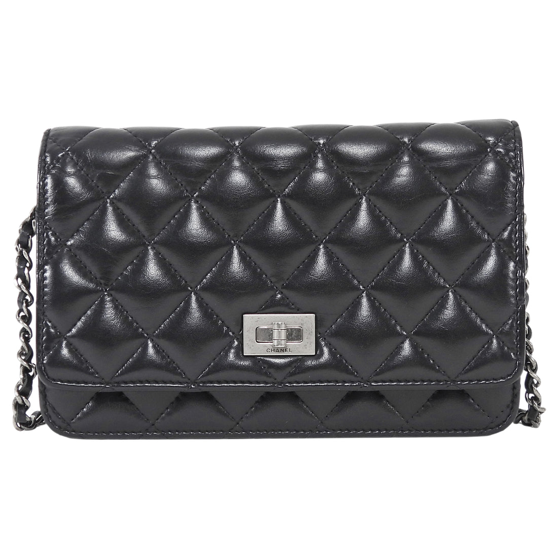 Chanel Black Aged Calfskin 2.55 Reissue Wallet on Chain Bag
