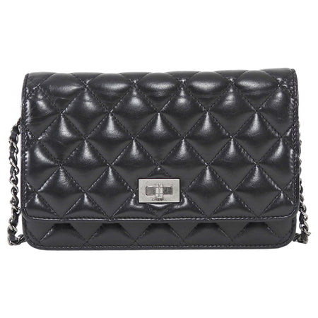 Chanel Black Aged Calfskin 2.55 Reissue Wallet on Chain Bag