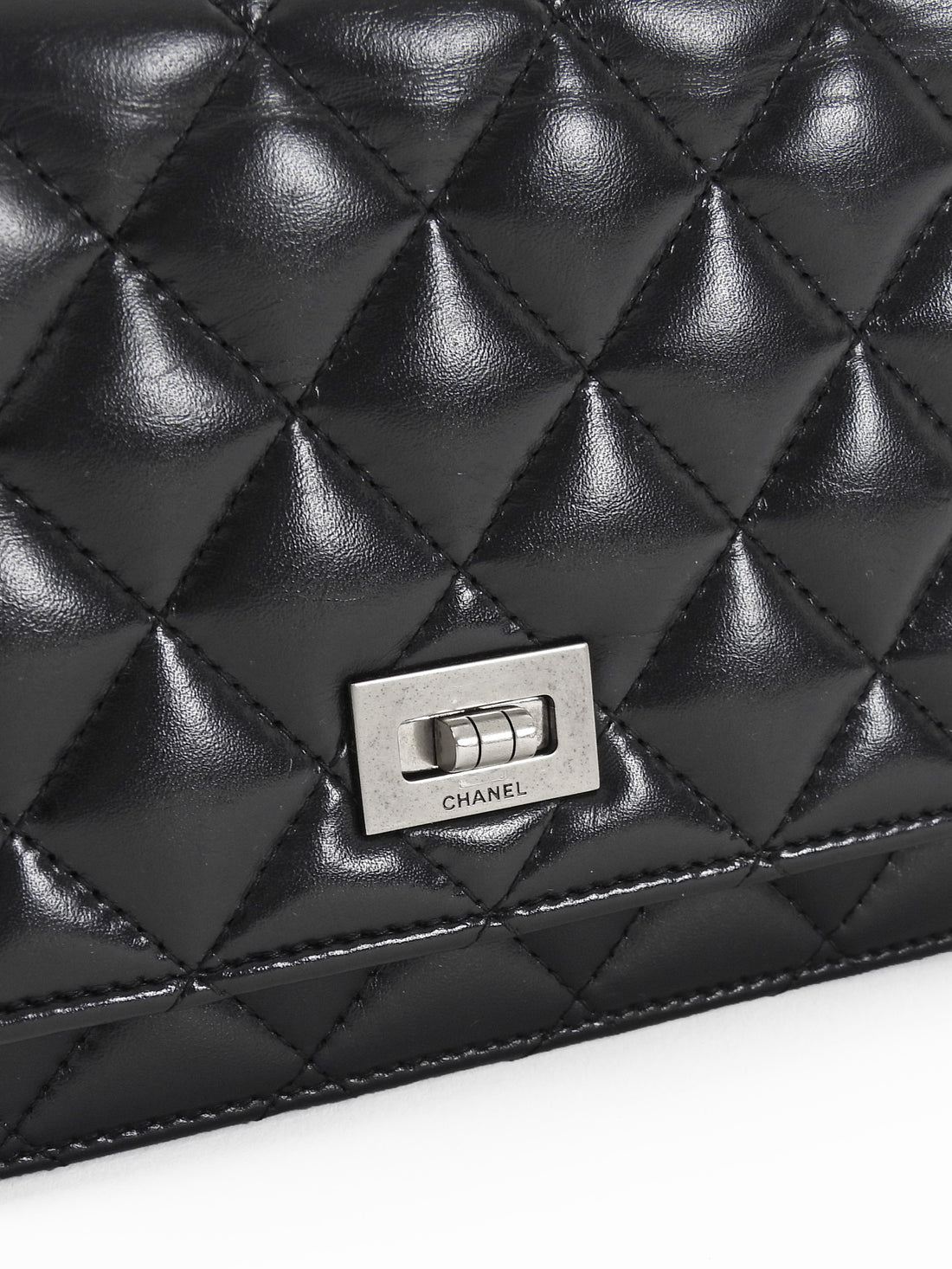 Chanel Black Aged Calfskin 2.55 Reissue Wallet on Chain Bag