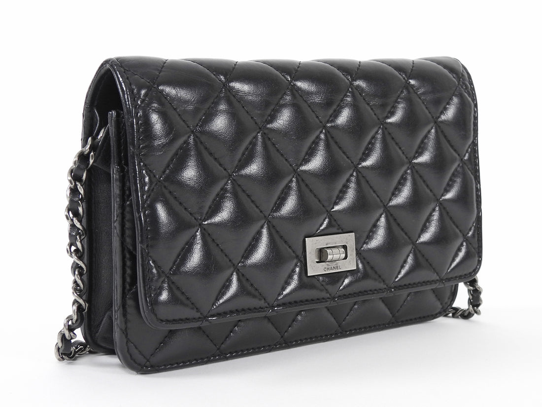Chanel Black Aged Calfskin 2.55 Reissue Wallet on Chain Bag