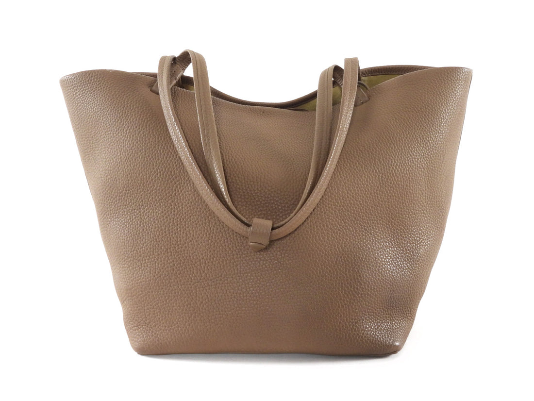 The Row Taupe Grained Leather Park Tote Three