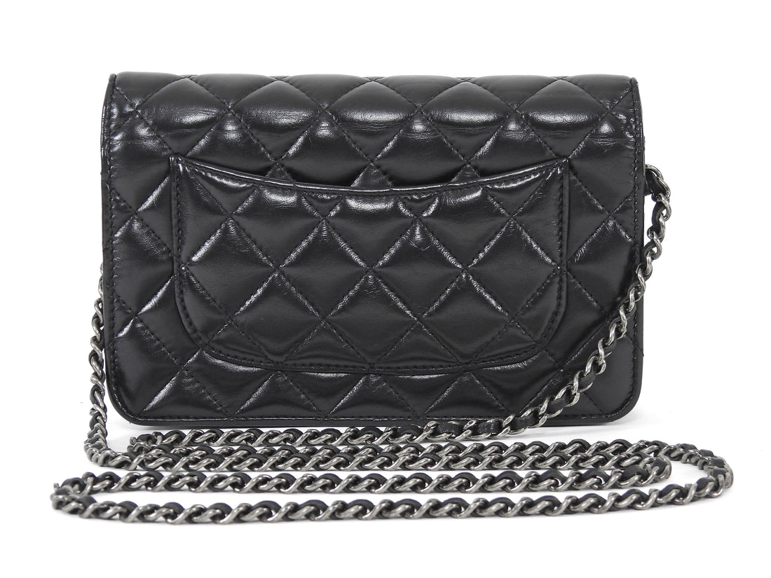 Chanel Black Aged Calfskin 2.55 Reissue Wallet on Chain Bag