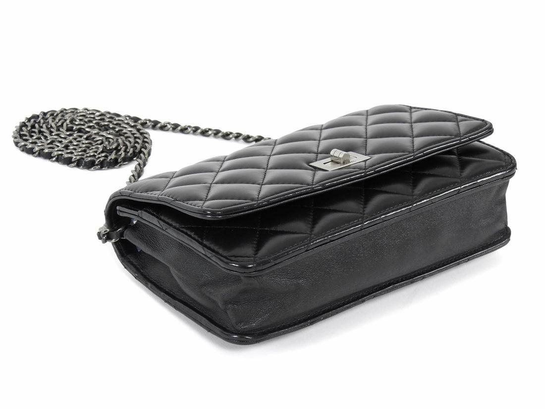 Chanel Black Aged Calfskin 2.55 Reissue Wallet on Chain Bag
