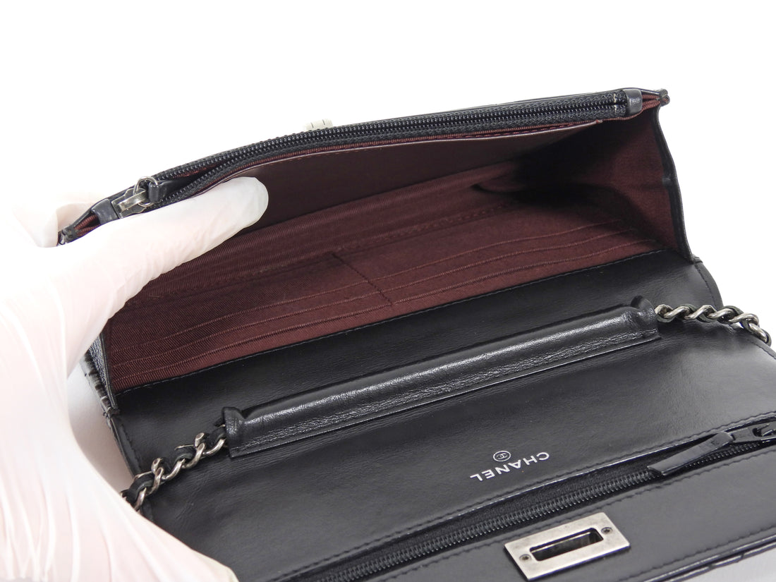 Chanel Black Aged Calfskin 2.55 Reissue Wallet on Chain Bag
