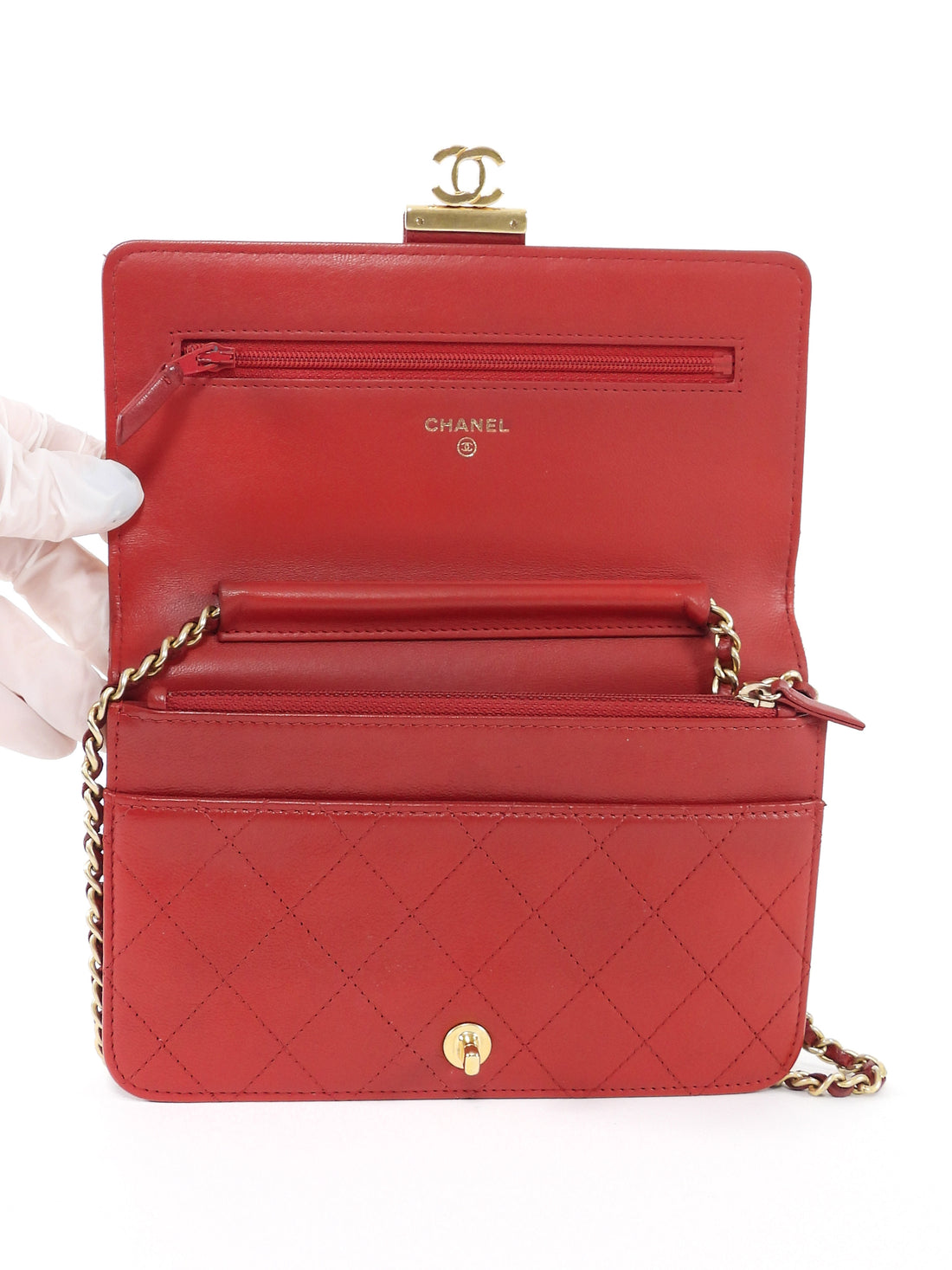 Chanel Red Elegant Stitched CC Wallet on Chain WOC Bag