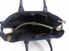 Burberry Navy Leather and Check Large Banner Two Way Tote Bag