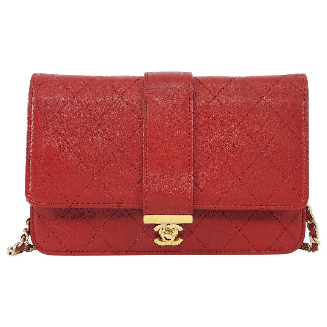 Chanel Red Elegant Stitched CC Wallet on Chain WOC Bag