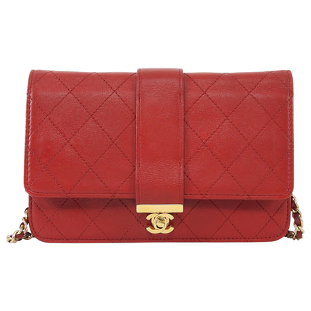 Chanel Red Elegant Stitched CC Wallet on Chain WOC Bag