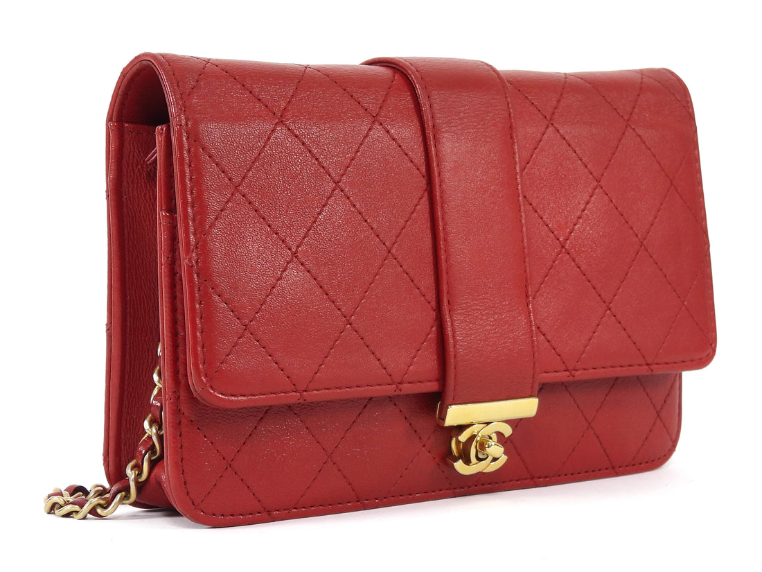 Chanel Red Elegant Stitched CC Wallet on Chain WOC Bag
