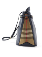Burberry Navy Leather and Check Large Banner Two Way Tote Bag