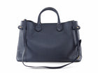 Burberry Navy Leather and Check Large Banner Two Way Tote Bag