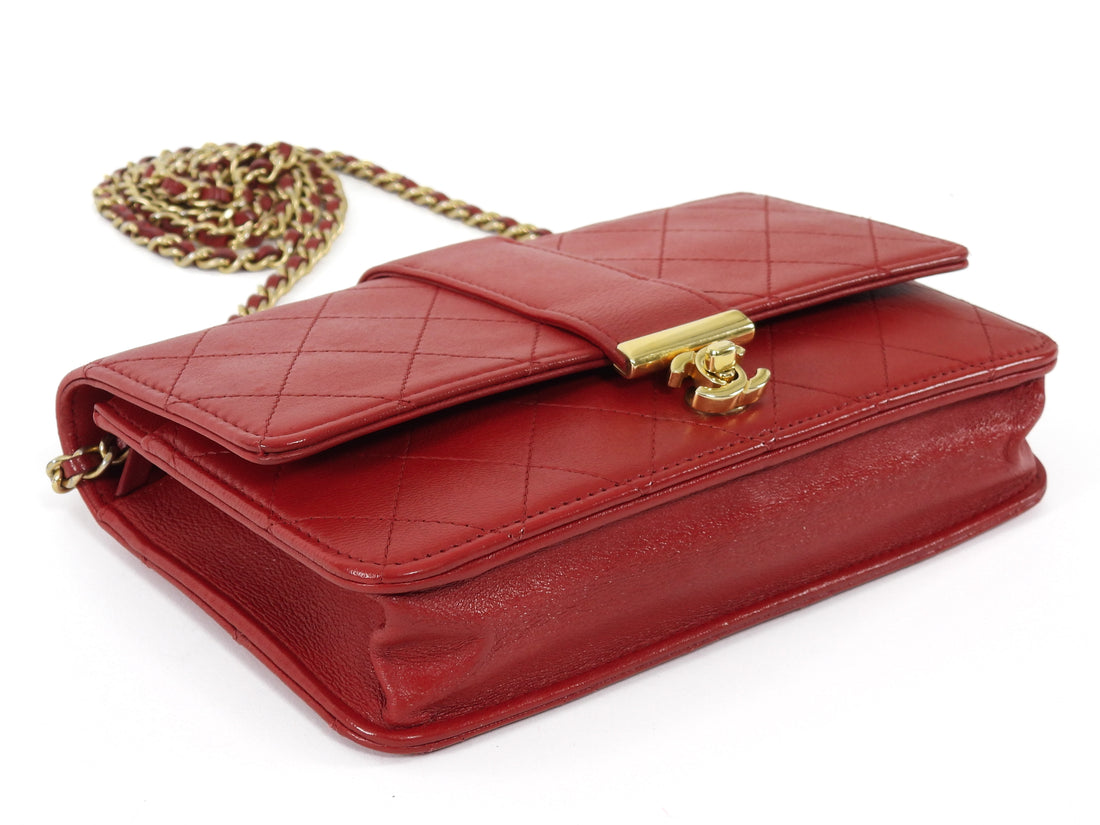 Chanel Red Elegant Stitched CC Wallet on Chain WOC Bag
