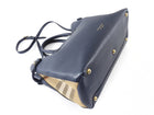 Burberry Navy Leather and Check Large Banner Two Way Tote Bag