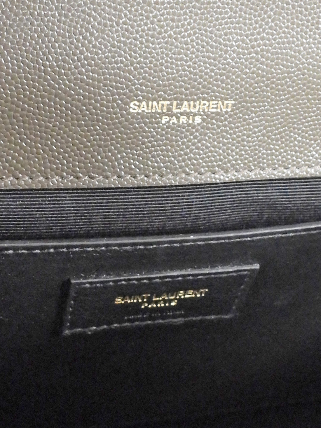 Saint Laurent Dark Grey Taupe Grain de Poudre Matelasse Triquilt Monogram Medium Flap Bag Medium