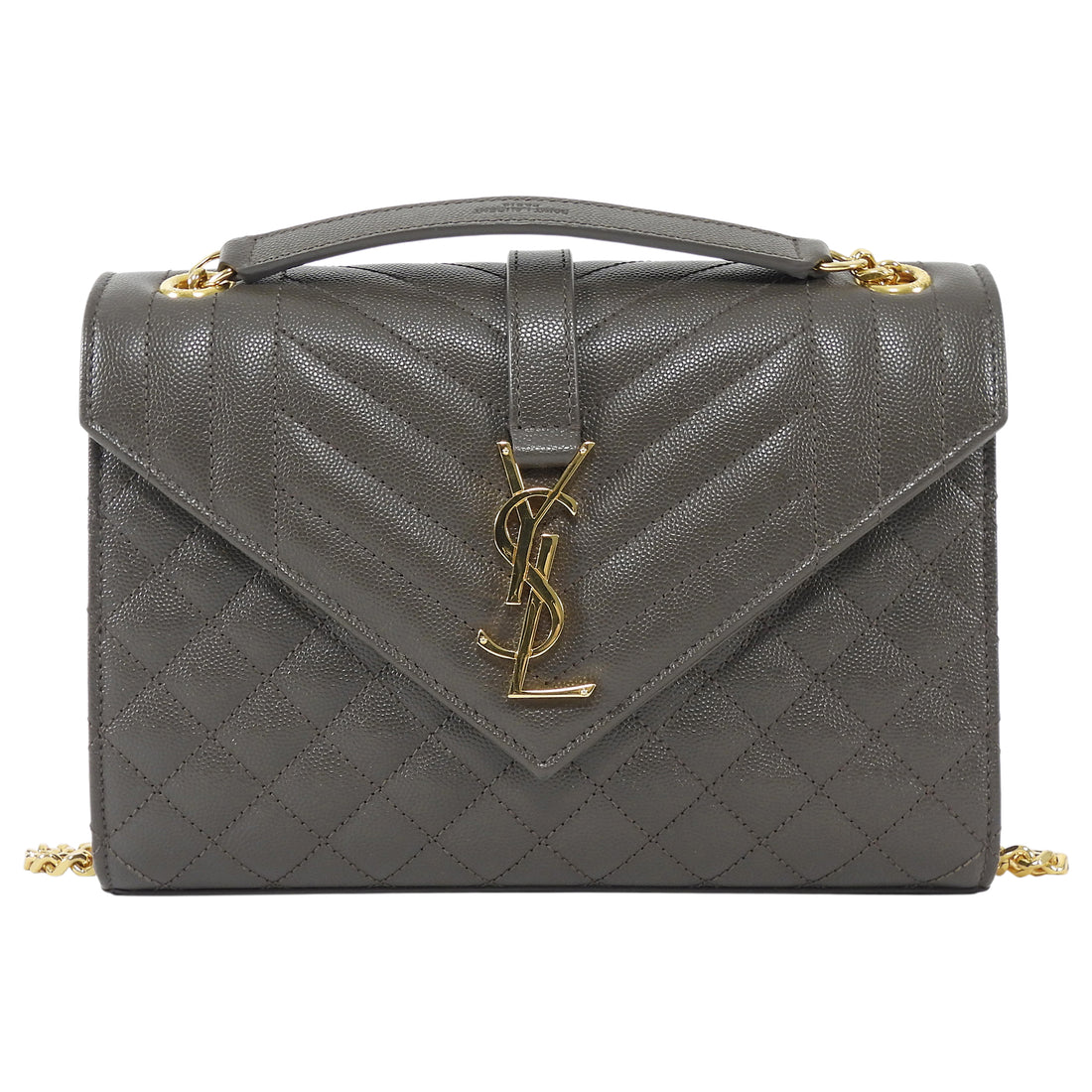 Saint Laurent Dark Grey Taupe Grain de Poudre Matelasse Triquilt Monogram Medium Flap Bag Medium