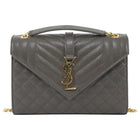 Saint Laurent Dark Grey Taupe Grain de Poudre Matelasse Triquilt Monogram Medium Flap Bag Medium