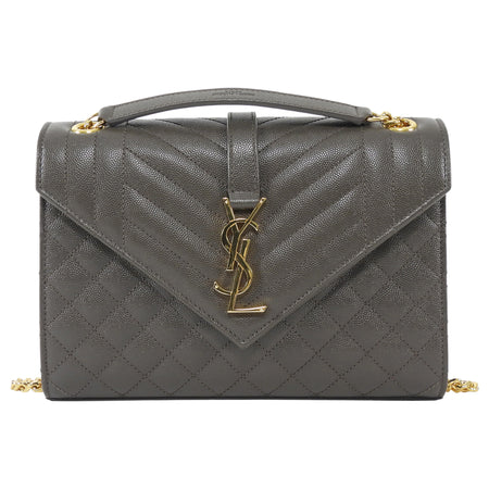Saint Laurent Dark Grey Taupe Grain de Poudre Matelasse Triquilt Monogram Medium Flap Bag Medium