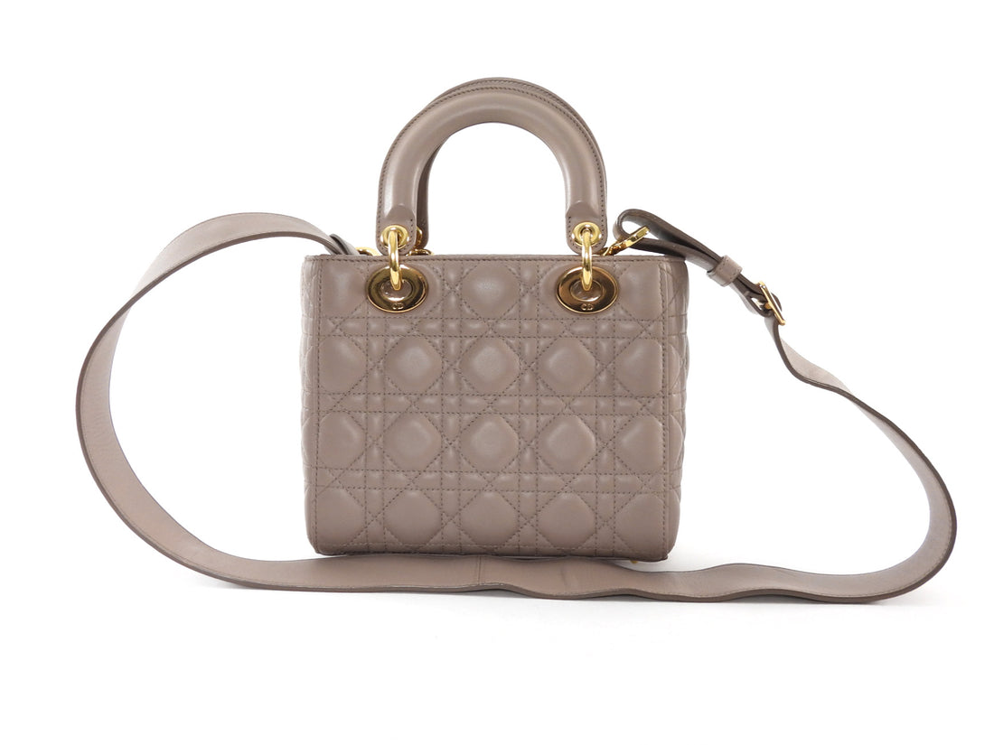 Dior Lady Dior Taupe Cannage Quilted Leather Small Bag GHW