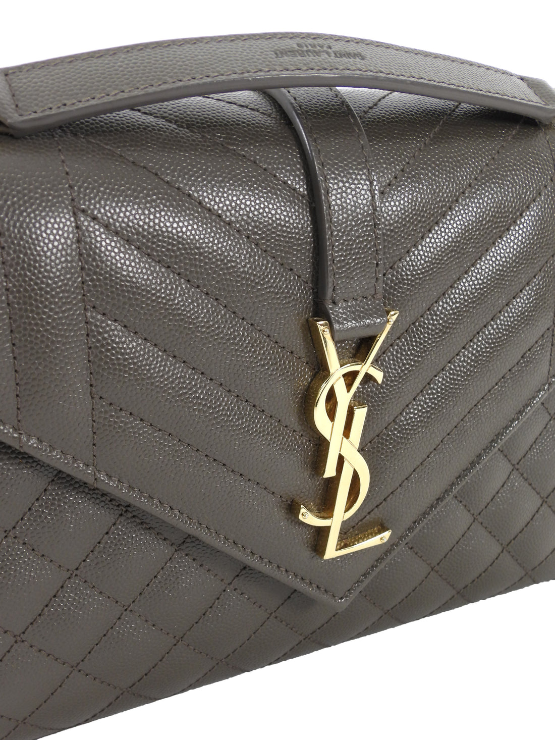 Saint Laurent Dark Grey Taupe Grain de Poudre Matelasse Triquilt Monogram Medium Flap Bag Medium