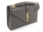 Saint Laurent Dark Grey Taupe Grain de Poudre Matelasse Triquilt Monogram Medium Flap Bag Medium