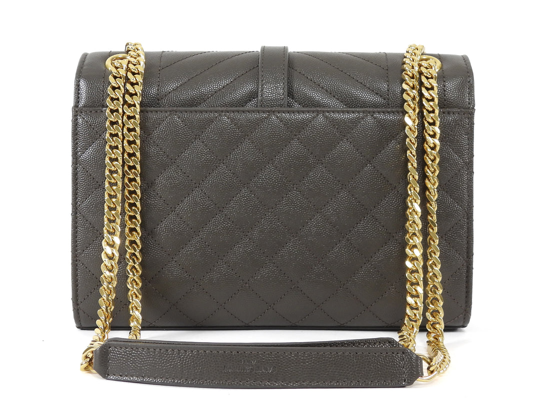Saint Laurent Dark Grey Taupe Grain de Poudre Matelasse Triquilt Monogram Medium Flap Bag Medium