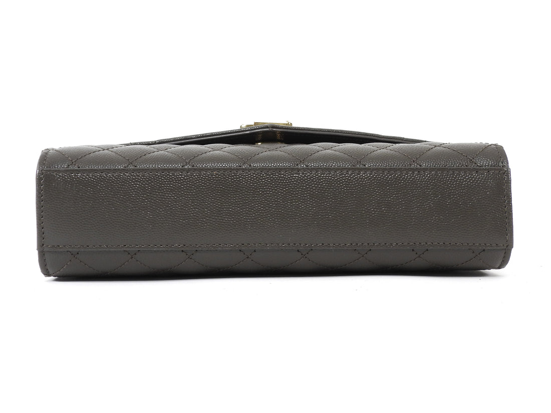 Saint Laurent Dark Grey Taupe Grain de Poudre Matelasse Triquilt Monogram Medium Flap Bag Medium