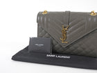 Saint Laurent Dark Grey Taupe Grain de Poudre Matelasse Triquilt Monogram Medium Flap Bag Medium