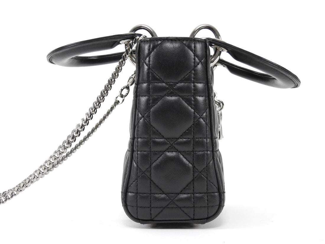 Dior Black Mini Lambskin Cannage Quilted Mini Lady Dior Bag