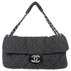 Chanel Black 2009 Ruched Nylon Patent CC Large Cloquee Flap Bag