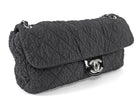 Chanel Black 2009 Ruched Nylon Patent CC Large Cloquee Flap Bag