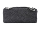 Chanel Black 2009 Ruched Nylon Patent CC Large Cloquee Flap Bag