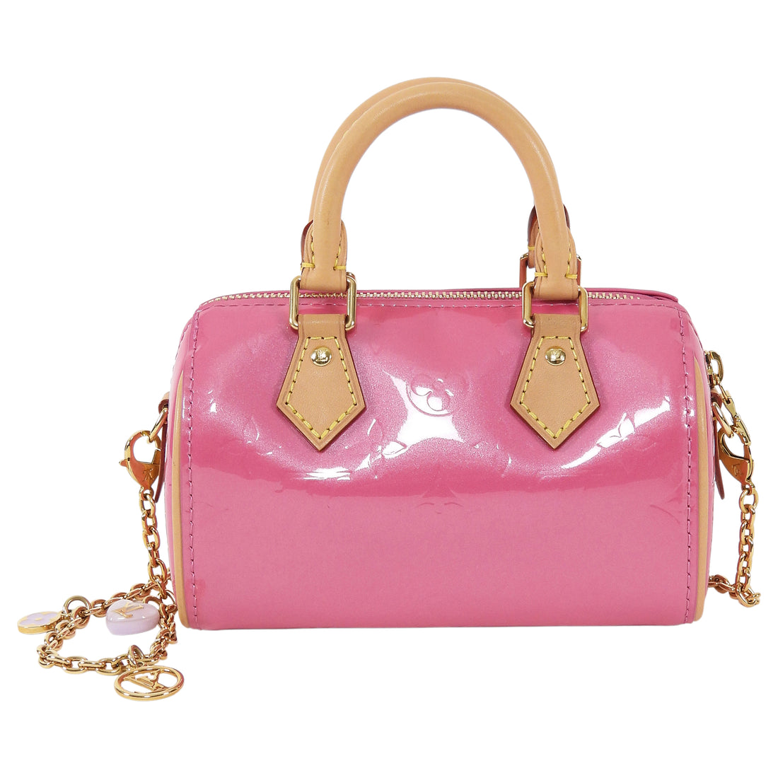 Louis Vuitton New Pink Monogram Vernis Nano Speedy Bag with Chain Strap