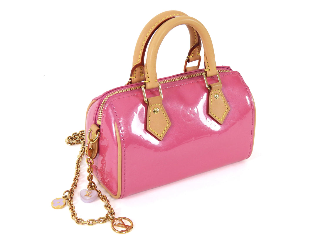Louis Vuitton New Pink Monogram Vernis Nano Speedy Bag with Chain Strap