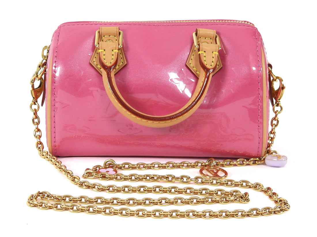 Louis Vuitton New Pink Monogram Vernis Nano Speedy Bag with Chain Strap