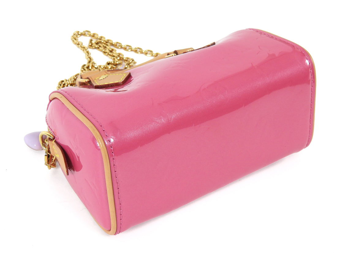 Louis Vuitton New Pink Monogram Vernis Nano Speedy Bag with Chain Strap