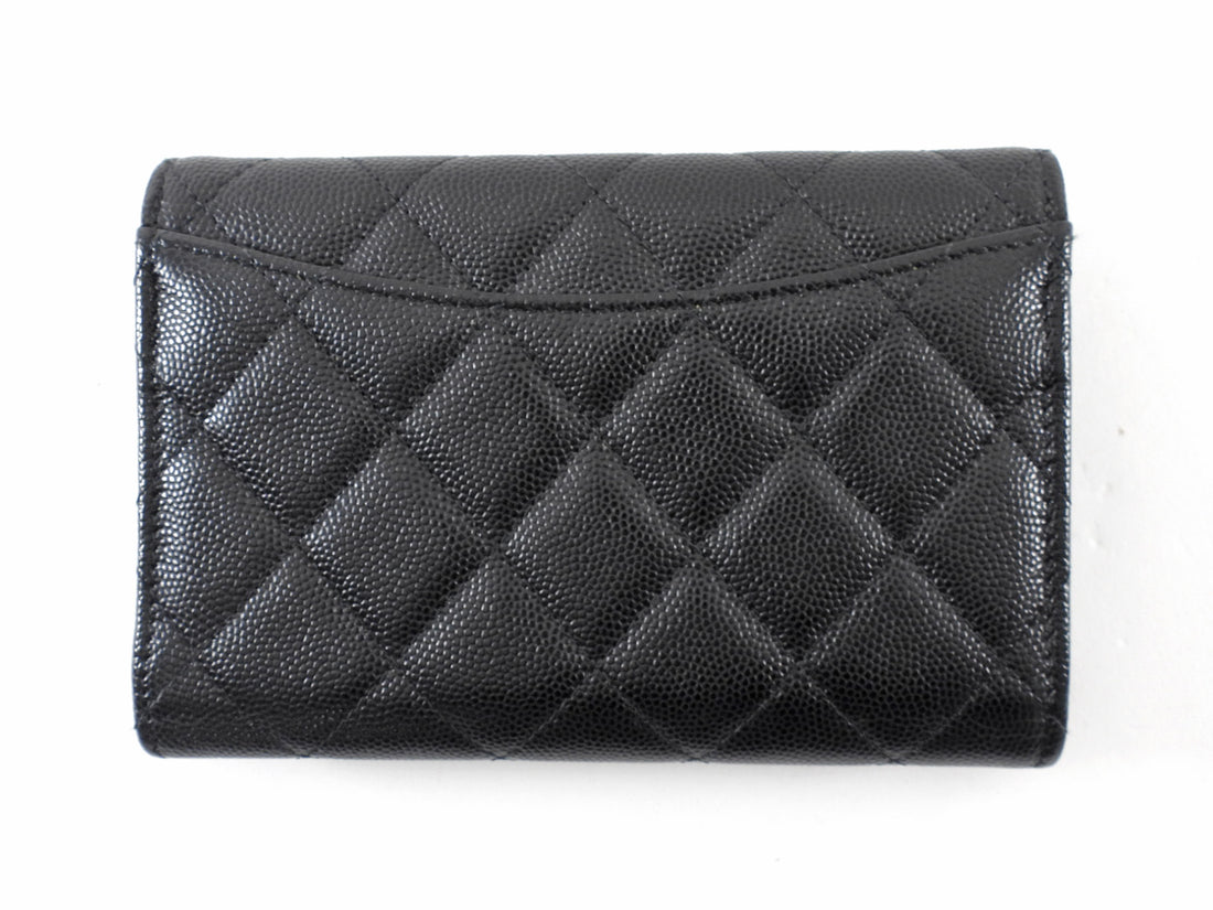 Chanel Black 2020 Caviar Leather Medium Classic Flap Wallet SHW Medium