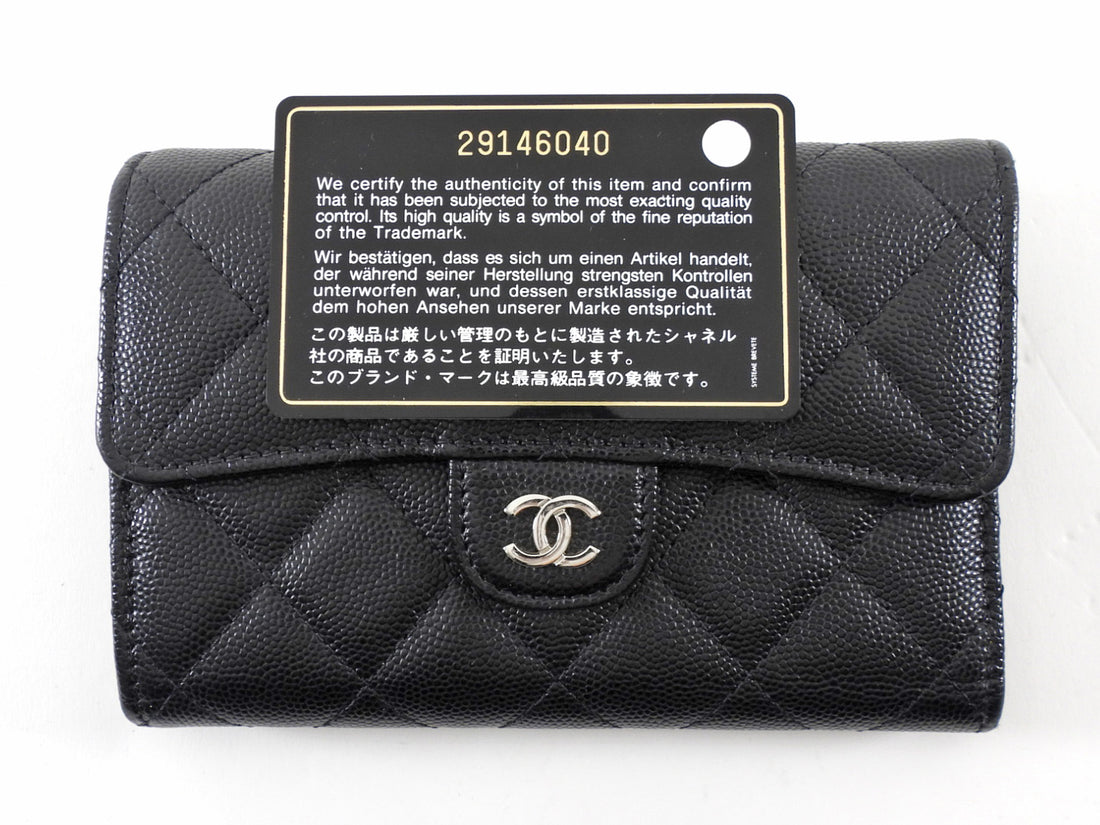 Chanel Black 2020 Caviar Leather Medium Classic Flap Wallet SHW Medium