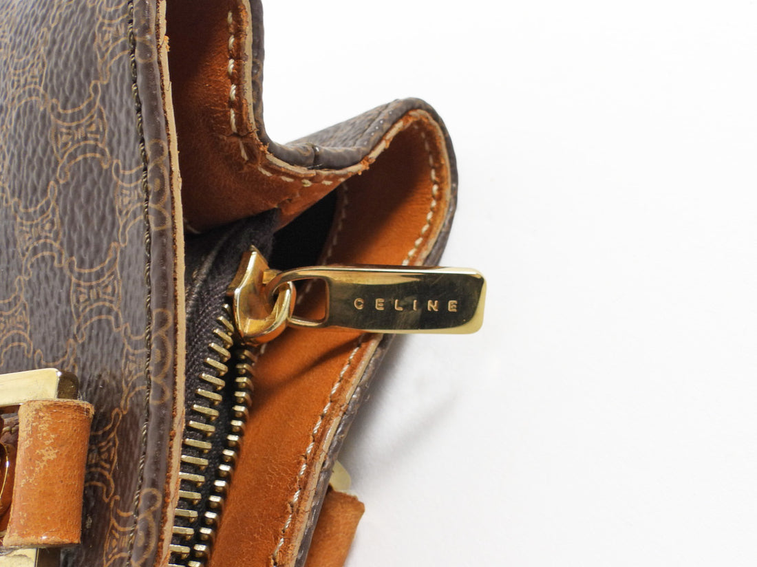 Celine Vintage Brown Macadame Coated Canvas Tote